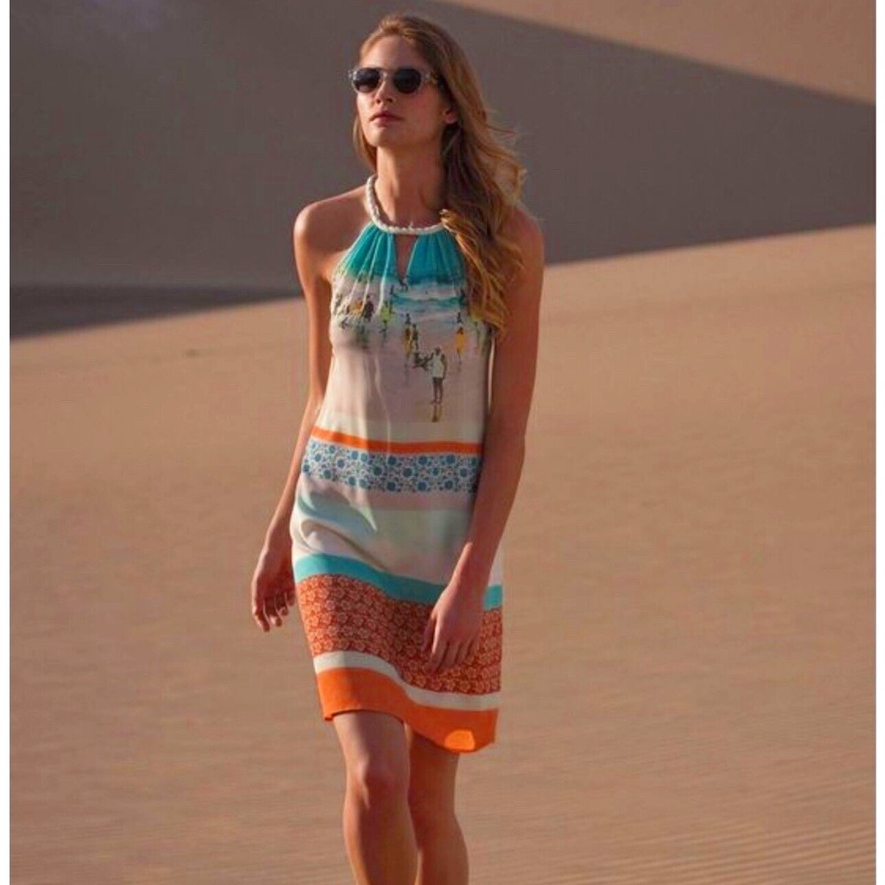 Anthropologie Dream Daily Beach Scene Halter Dress ~ L